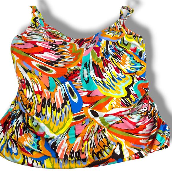 NEW Bleu Rod Beattie Swim Tankini Top SZ 20W Printed Ruched Flattering Swimsuit - Picture 3 of 7